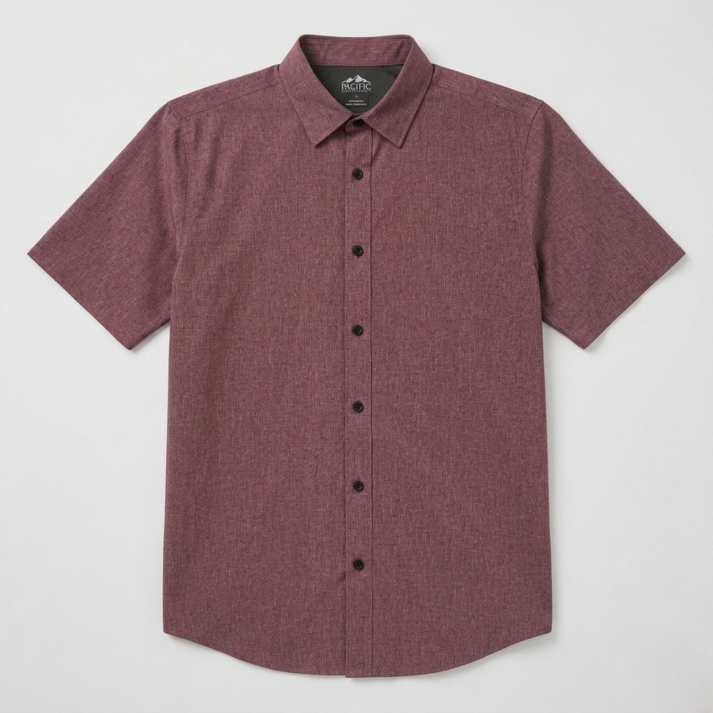 Men's Maroon Button Up Shirt Pacific Outfitters Short Sleeve Casual Summer S